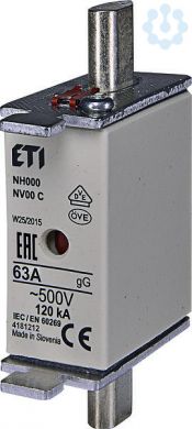 ETI NH000 gG 63A/500V Drošinātājs KOMBI, 63A, 120kA 004181212 | Elektrika.lv