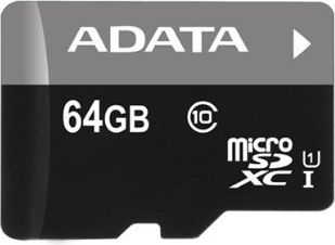 Adata Карта памяти Premier UHS-I 64 GB, MicroSDXC, Class 10, SD adapter, Черная AUSDX64GUICL10-RA1 | Elektrika.lv