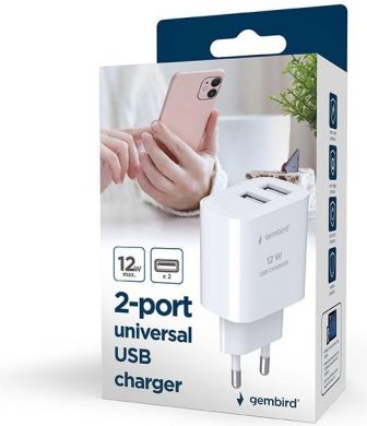 Gembird CHARGER USB UNIVERSAL WHITE/2P TA-UC-2A12-01 GEMBIRD TA-UC-2A12-01 | Elektrika.lv