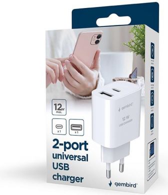 Gembird CHARGER USB UNIVERSAL WHITE/2P TA-UC-2AC12-01 GEMBIRD TA-UC-2AC12-01 | Elektrika.lv