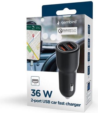 Gembird MOBILE CHARGER CAR USB 2PORT/TA-UC-A2QC36-CAR-01 GEMBIRD TA-UC-A2QC36-CAR-01 | Elektrika.lv