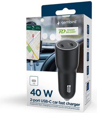 Gembird MOBILE CHARGER CAR USB 2PORT/TA-UC-C2PD40-CAR-01 GEMBIRD TA-UC-C2PD40-CAR-01 | Elektrika.lv