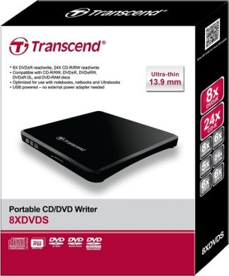 TRANSCEND DVD RW USB2 8X EXT BLACK RTL/TS8XDVDS-K TRANSCEND TS8XDVDS-K | Elektrika.lv