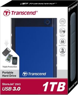 TRANSCEND HDD disks StoreJet, 1TB, USB 3.0, Zils TS1TSJ25H3B | Elektrika.lv