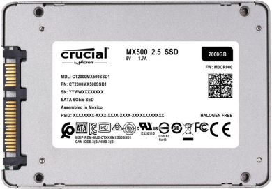 Crucial SSD|CRUCIAL|MX500|2TB|SATA 3.0|TLC|Write speed 510 MBytes/sec|Read speed 560 MBytes/sec|2,5"|MTBF 1800000 hours|CT2000MX500SSD1 CT2000MX500SSD1