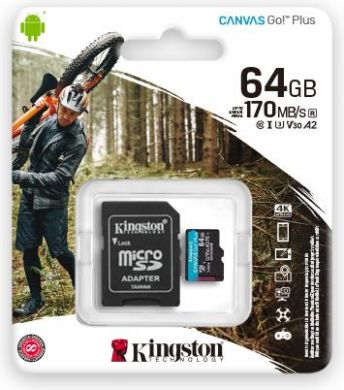 Kingston Atmiņas karte MEMORY MICRO SDXC 64GB UHS-I, W/ADAPTER, Melna SDCG3/64GB | Elektrika.lv