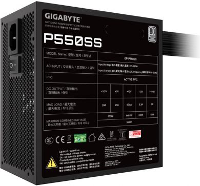Gigabyte Power Supply GIGABYTE 550 Watts Efficiency 80 PLUS SILVER PFC Active MTBF 100000 hours GP-P550SS GP-P550SS | Elektrika.lv