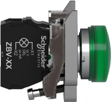 Schneider Electric Pilot light, Harmony XB4 ATEX D, metal, green, 22mm, plain lens with integral LED, 24V AC DC, ATEX XB4BVB3EX | Elektrika.lv