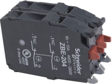 Schneider Electric Double contact block for head &Oslash;22 2NC screw clamp terminal. range of product: Harmony XB4, Harmony XB5 - product or component type: contact block - device short name: ZBE - contacts type and composition: 2 NC - contacts operation: slow-break - contac ZBE204 | Elektrika.lv