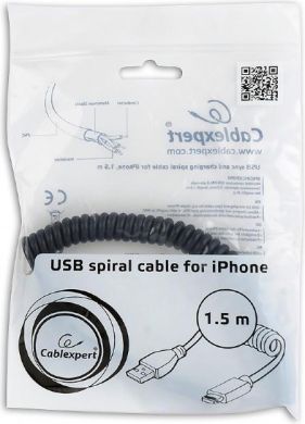 Gembird CABLE LIGHTNING TO USB2 1.5M/SPIRAL CC-LMAM-1.5M GEMBIRD CC-LMAM-1.5M | Elektrika.lv