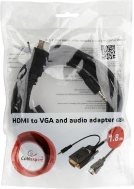 Cablexpert CABLE HDMI TO VGA +3.5MM/1.8M A-HDMI-VGA-03-6 GEMBIRD A-HDMI-VGA-03-6 | Elektrika.lv
