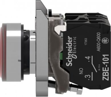 Schneider Electric Illuminated push button, Harmony XB4, metal, red flush, 22mm, universal LED, plain lens, 1NO + 1NC, XB4BW34G5 | Elektrika.lv