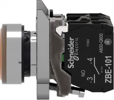 Schneider Electric Illuminated push button, Harmony XB4, metal, orange flush, 22mm, universal LED, plain lens, 1NO + 1N XB4BW35M5 | Elektrika.lv