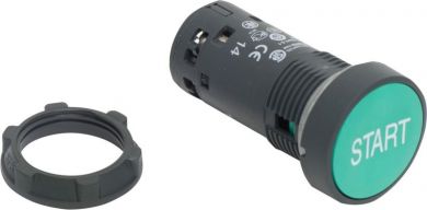 Schneider Electric Monolithic push button, Harmony XB7, plastic, green, 22mm, spring return, marked START, 1NO XB7NA3133 | Elektrika.lv