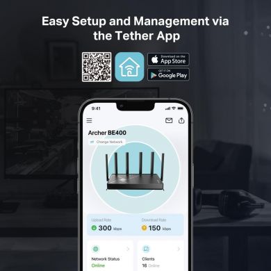 Tp-Link Wireless Router TP-LINK Wireless Router 6500 Mbps Wi-Fi 7 3x10/100/1000M 1x2.5GbE LAN \ WAN ports 1 Number of antennas 6 ARCHERBE400 ARCHER BE400 | Elektrika.lv