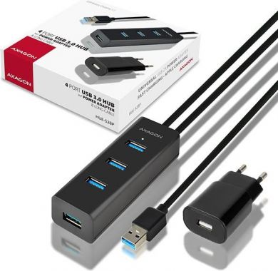 AXAGON I/O HUB USB3.0 4PORT CHARGING/W/AC 1.2M HUE-S2BP AXAGON HUE-S2BP | Elektrika.lv