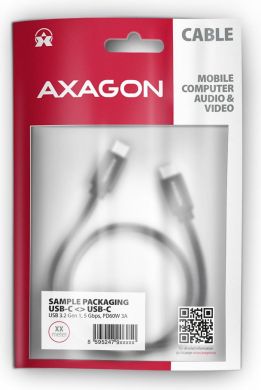AXAGON CABLE USB-C TO USB-C 1.5M 60W/BLACK BUCM3-CM15AB AXAGON BUCM3-CM15AB | Elektrika.lv