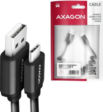 AXAGON CABLE USB-C TO USB2.0 0.6M/TWISTER BLK BUCM-AM10TB AXAGON BUCM-AM10TB | Elektrika.lv