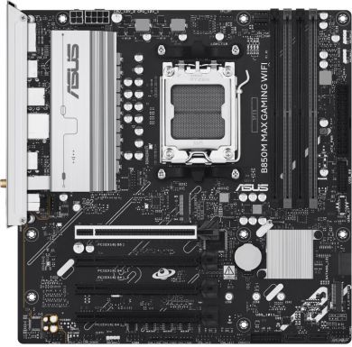 Asus Mainboard ASUS AMD B850 SAM5 Micro-ATX Memory DDR5 Memory slots 4 3xPCI-Express 4.0 16x 1xPCI-Express 5.0 16x 3xM.2 1xHDMI 1xDisplayPort 5xUSB 2.0 2xUSB 3.2 2xUSB-C 1xRJ45 3xAudio port B850MMAXGAMINGWIFI B850M MAX GAMING WIF | Elektrika.lv