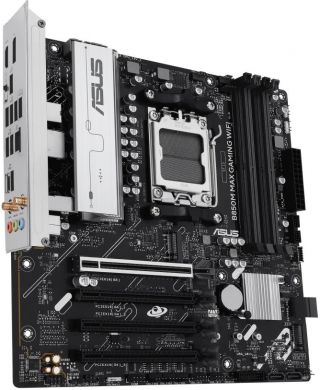 Asus Mainboard ASUS AMD B850 SAM5 Micro-ATX Memory DDR5 Memory slots 4 3xPCI-Express 4.0 16x 1xPCI-Express 5.0 16x 3xM.2 1xHDMI 1xDisplayPort 5xUSB 2.0 2xUSB 3.2 2xUSB-C 1xRJ45 3xAudio port B850MMAXGAMINGWIFI B850M MAX GAMING WIF | Elektrika.lv