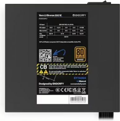  Power Supply ENDORFY Vero L5 Bronze 500 W 500 Watts Efficiency 80 PLUS BRONZE MTBF 80000 hours EY7A004 EY7A004 | Elektrika.lv