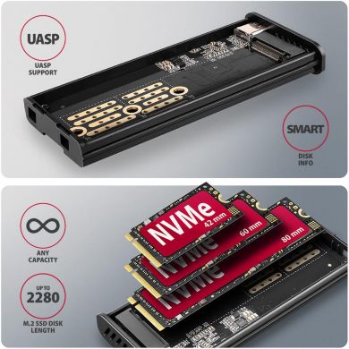 AXAGON SSD ACC ENCLOSURE M.2 NVME/SATA USB3.2 EEM2-SD2 AXAGON EEM2-SD2 | Elektrika.lv