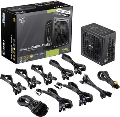 MSI Power Supply MSI MAG A1000GL PCIE5 II ATX 3.1 1000 Watts Efficiency 80 PLUS GOLD PFC Active MAGA1000GLPCIE5II MAG A1000GL PCIE5 II | Elektrika.lv
