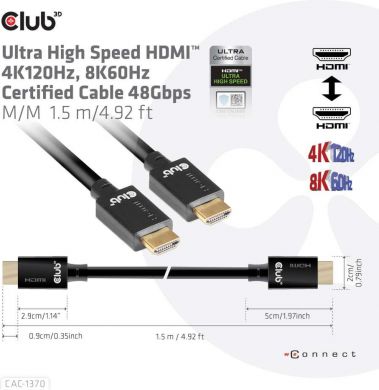  CABLE HDMI TO HDMI 1.5M/M/M CAC-1370 CLUB3D CAC-1370 | Elektrika.lv