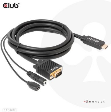 CABLE HDMI TO VGA 2M/M/M CAC-1712 CLUB3D CAC-1712 | Elektrika.lv