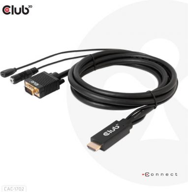  CABLE HDMI TO VGA 2M/M/M CAC-1712 CLUB3D CAC-1712 | Elektrika.lv
