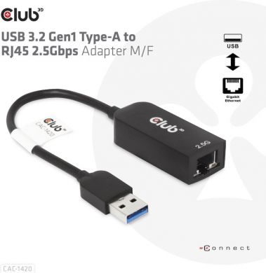  I/O ADAPTER USB3.2 TO RJ45/M/F CAC-1420 CLUB3D CAC-1420 | Elektrika.lv