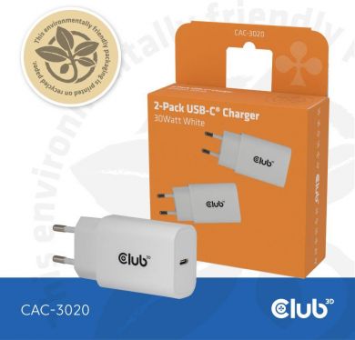  MOBILE CHARGER WALL USB-C/2PACK 30W WH CAC-3020 CLUB3D CAC-3020 | Elektrika.lv