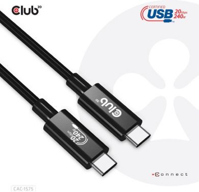  CABLE USB-C TO USB-C 2M/M/M CAC-1575 CLUB3D CAC-1575 | Elektrika.lv