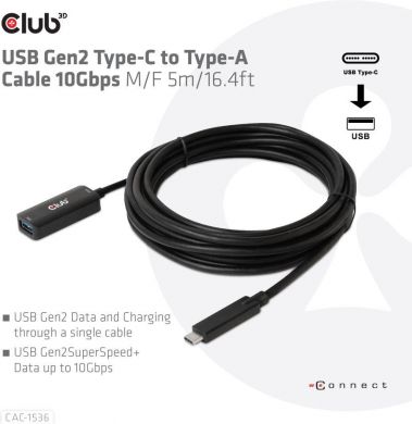  CABLE USB-C TO USB 5M/M/F CAC-1536 CLUB3D CAC-1536 | Elektrika.lv