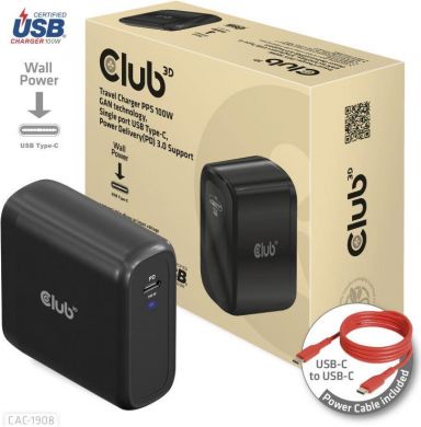  MOBILE TRAVEL CHARGER USB-C/100W CAC-1908EU CLUB3D CAC-1908EU | Elektrika.lv