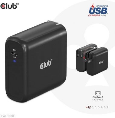  MOBILE TRAVEL CHARGER USB-C/100W CAC-1908EU CLUB3D CAC-1908EU | Elektrika.lv