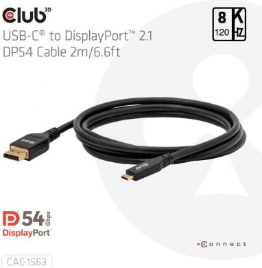 CABLE USB-C TO DP 2M/M/M CAC-1563 CLUB3D CAC-1563 | Elektrika.lv