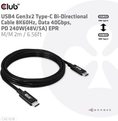  CABLE USB-C BI-DIRECTIONAL 2M/M/M CAC-1578 CLUB3D CAC-1578 | Elektrika.lv