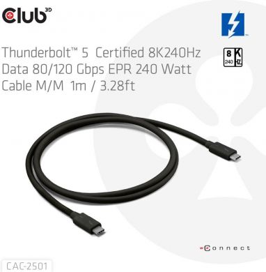  CABLE USB-C THUNDERBOLT 1M/M/M CAC-2501 CLUB3D CAC-2501 | Elektrika.lv