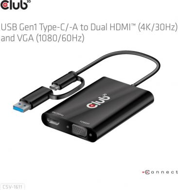  I/O ADAPTER USB-C TO HDMI/VGA/CSV-1611 CLUB3D CSV-1611 | Elektrika.lv