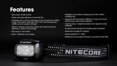 NITECORE HEADLAMP NU SERIES 500 LUMENS/NU30 NITECORE NU30 | Elektrika.lv