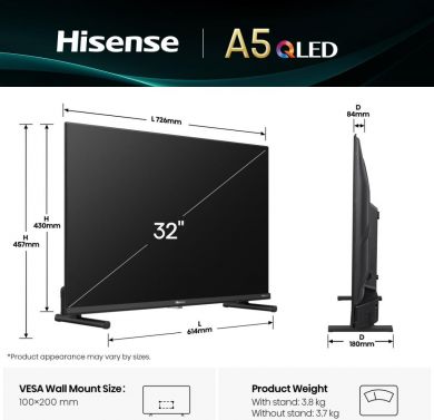Hisense TV Set HISENSE 32 " Full HD 1920 x 1080 pixels Flat 16:9 QLED 32A5Q 32A5Q | Elektrika.lv