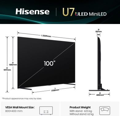 Hisense TV Set HISENSE 100 " 4K Ultra HD 3840 x 2160 pixels Flat 16:9 ULED 100U7Q 100U7Q | Elektrika.lv