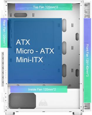 MONTECH Case MONTECH X3 Glass MidiTower Case product features Transparent panel Not included ATX MicroATX MiniITX Colour White X3GLASS(W) X3GLASS-W- | Elektrika.lv