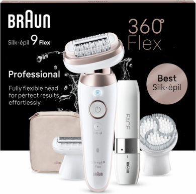 Braun Braun Epilator | SES9-360 Silk &eacute;pil 9 Flex 3D | Operating time (max) 50 min | Number of power levels 1 | Wet & Dry | White/Rose SES9-360