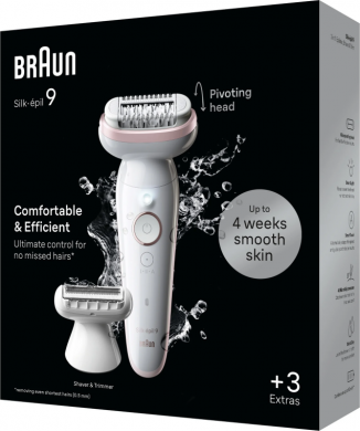 Braun Braun Epilator | SES9-030 Silk &eacute;pil 9 | Operating time (max) 50 min | Number of power levels 2 | Wet & Dry | White/Rose SES9-030