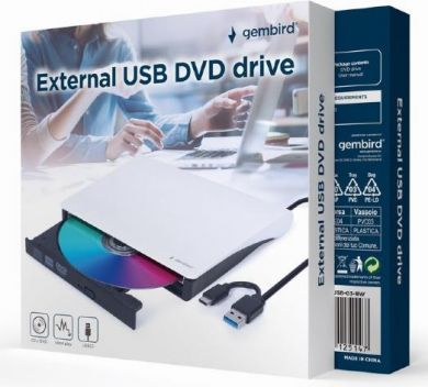 Gembird DVD RW USB3/USB-C 8X EXT RTL/DVD-USB-031-BW GEMBIRD DVD-USB-031-BW | Elektrika.lv