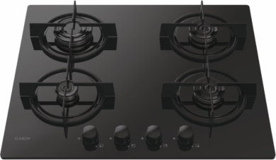 Candy Candy Hob | CVW6BB | Gas on glass | Number of burners/cooking zones 4 | Knobs | Black CVW6BB