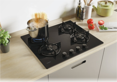 Candy Candy Hob | CVW6BB | Gas on glass | Number of burners/cooking zones 4 | Knobs | Black CVW6BB