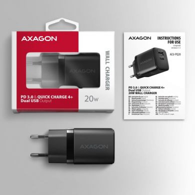 AXAGON AXAGON Wallcharger 2x port (USB-A + USB-C), 20W | ACU-PQ20 ACU-PQ20